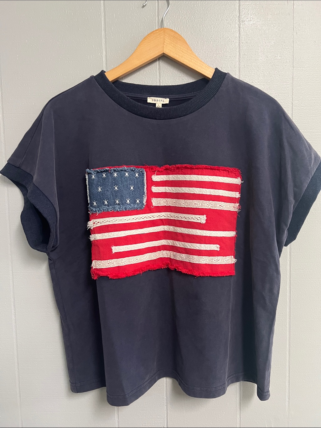 Nwt! Jodifl Flag Blouse Top Shirt Size Large Navy Blue Red New!!